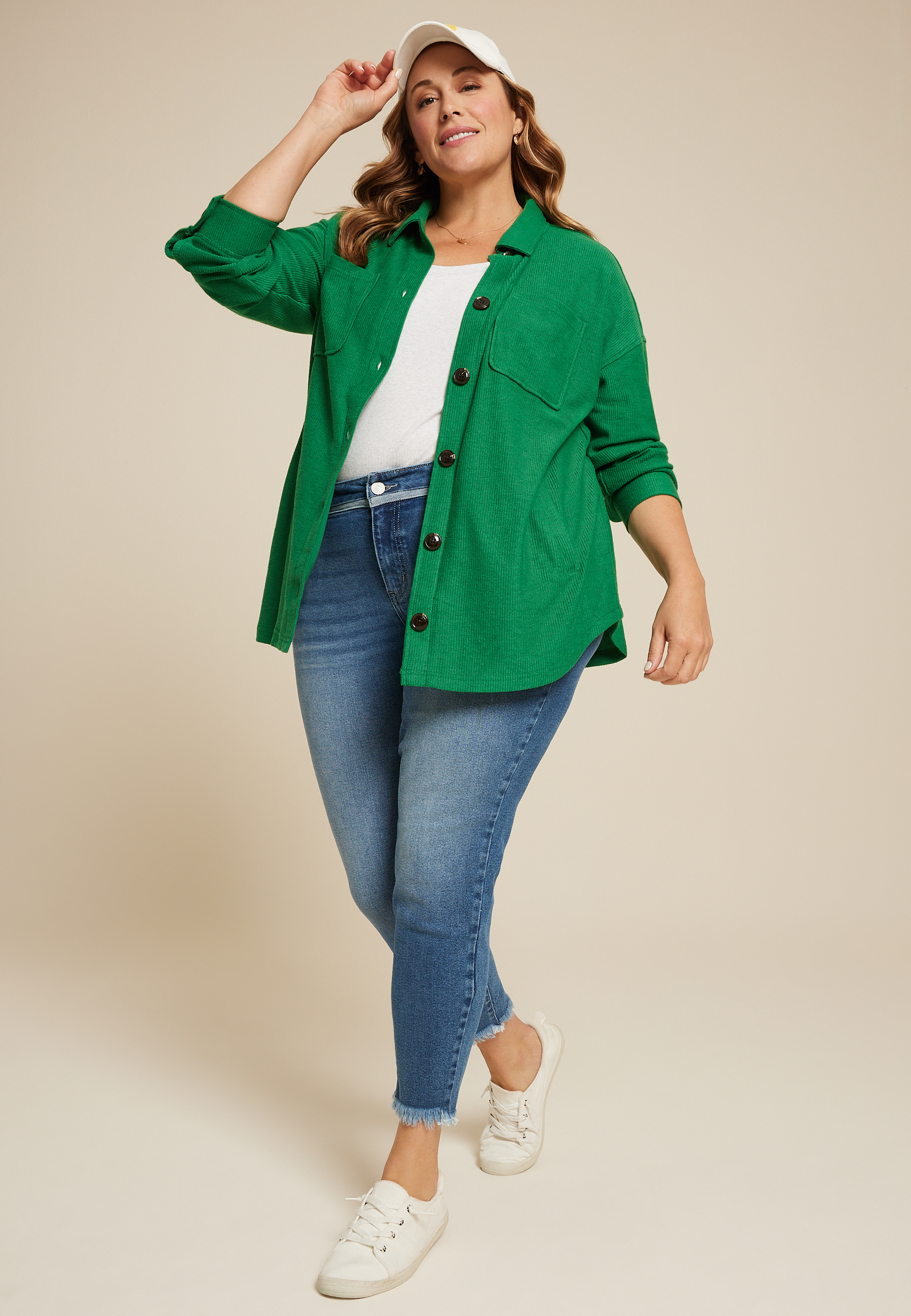 Plus Size Collegiate Textured Shacket, C8783, large