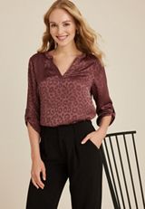 Atwood 3/4 Sleeve Popover Blouse, COCONUT SHELL, small