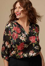 Plus Size Atwood 3/4 Sleeve Popover Blouse, BLACK COMBO, small
