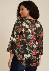 Plus Size Atwood 3/4 Sleeve Popover Blouse, BLACK COMBO, small