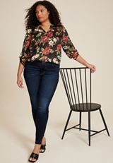 Plus Size Atwood 3/4 Sleeve Popover Blouse, BLACK COMBO, small