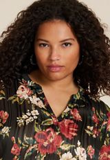 Plus Size Atwood 3/4 Sleeve Popover Blouse, BLACK COMBO, small