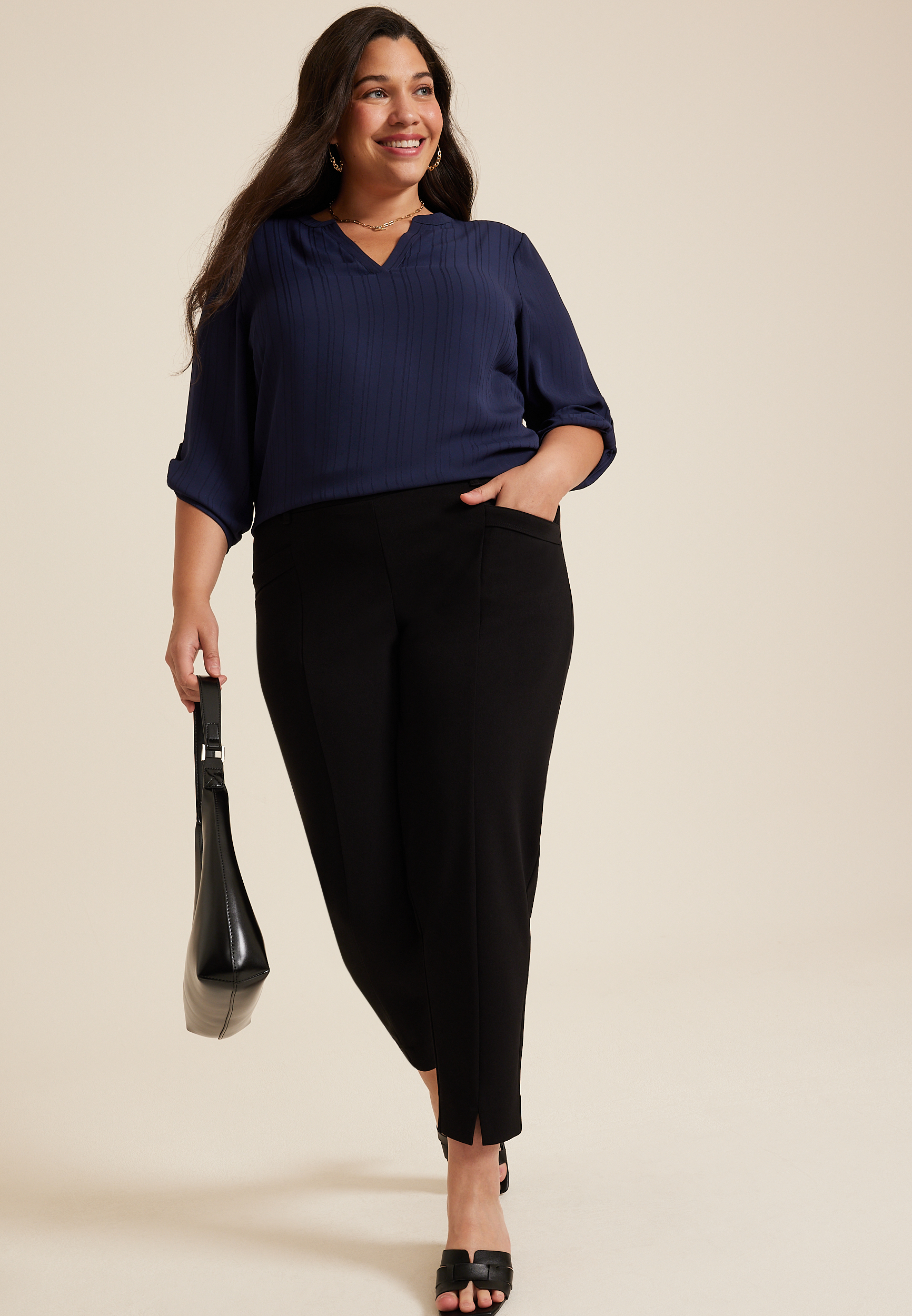 Plus Size Atwood 3/4 Sleeve Popover Blouse, BLUE JASMINE, large
