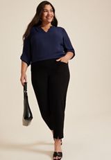 Plus Size Atwood 3/4 Sleeve Popover Blouse, BLUE JASMINE, small