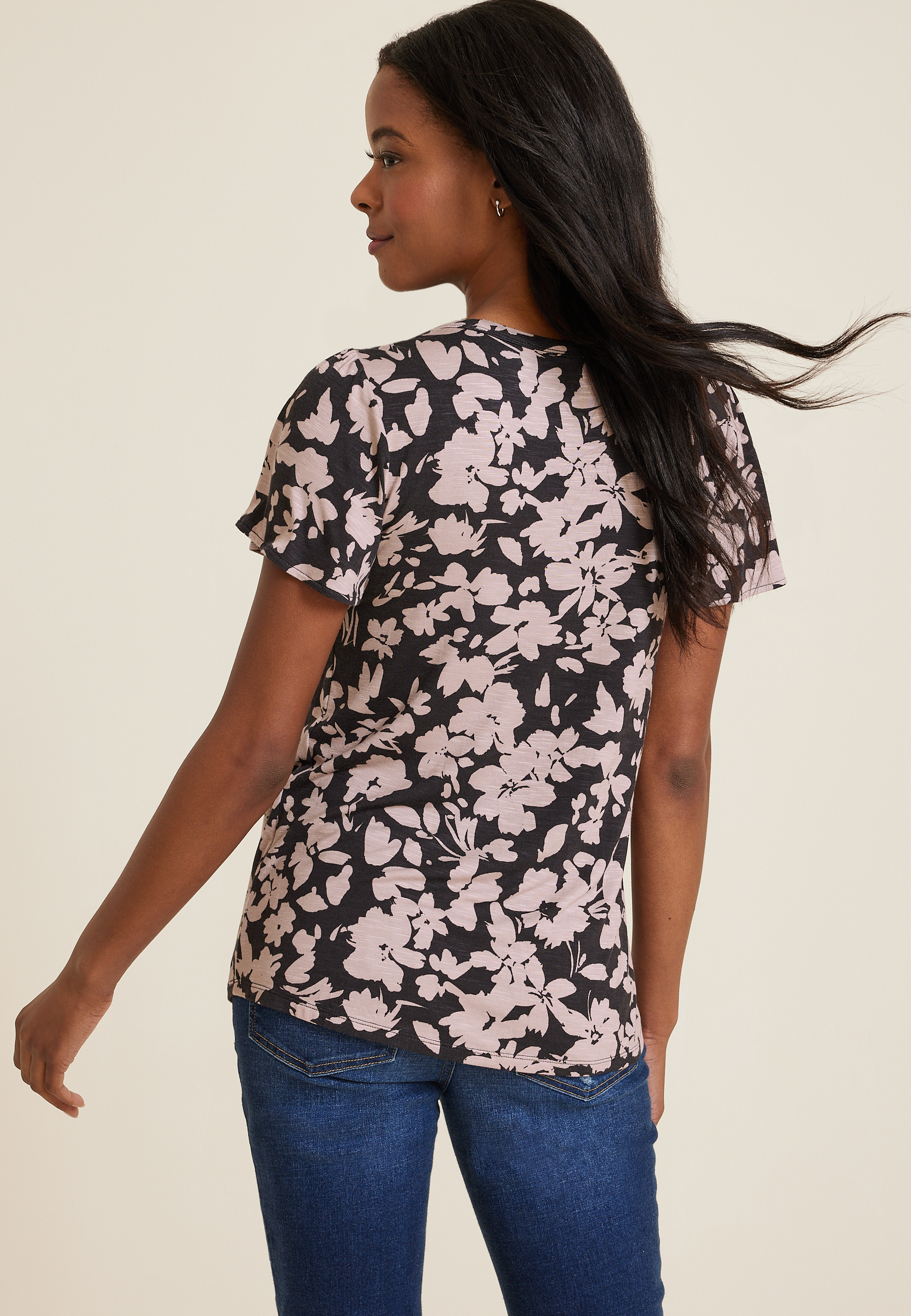 24/7 Waverly Floral Flutter Sleeve Tee, C3510, large
