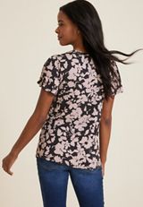 24/7 Waverly Floral Flutter Sleeve Tee, C3510, small