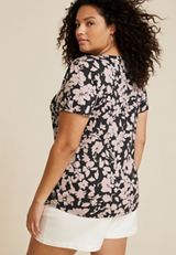 Plus Size 24/7 Waverly Floral Flutter Sleeve Tee, C3510, small