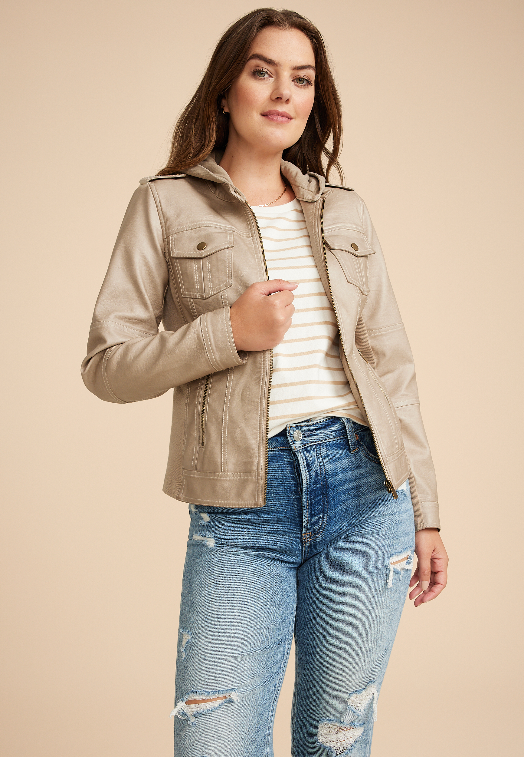 Hooded Faux Leather Jacket