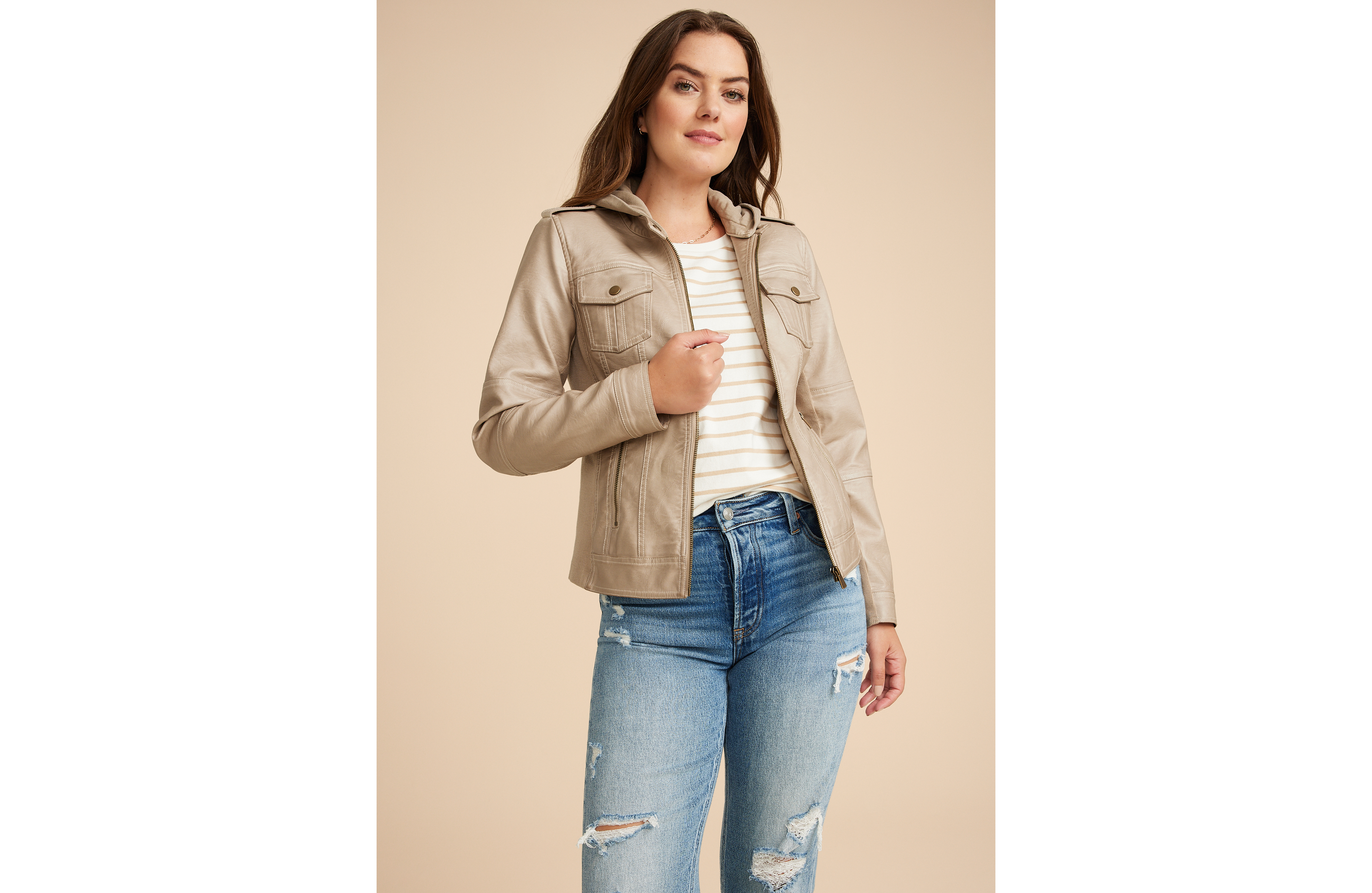 Hooded Faux Leather Jacket
