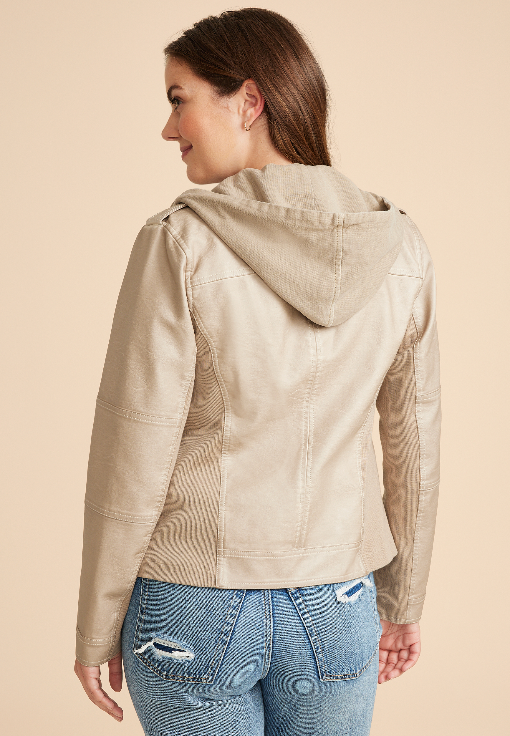 Hooded Faux Leather Jacket, C9749, large