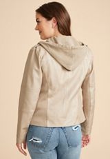 Hooded Faux Leather Jacket, C9749, small