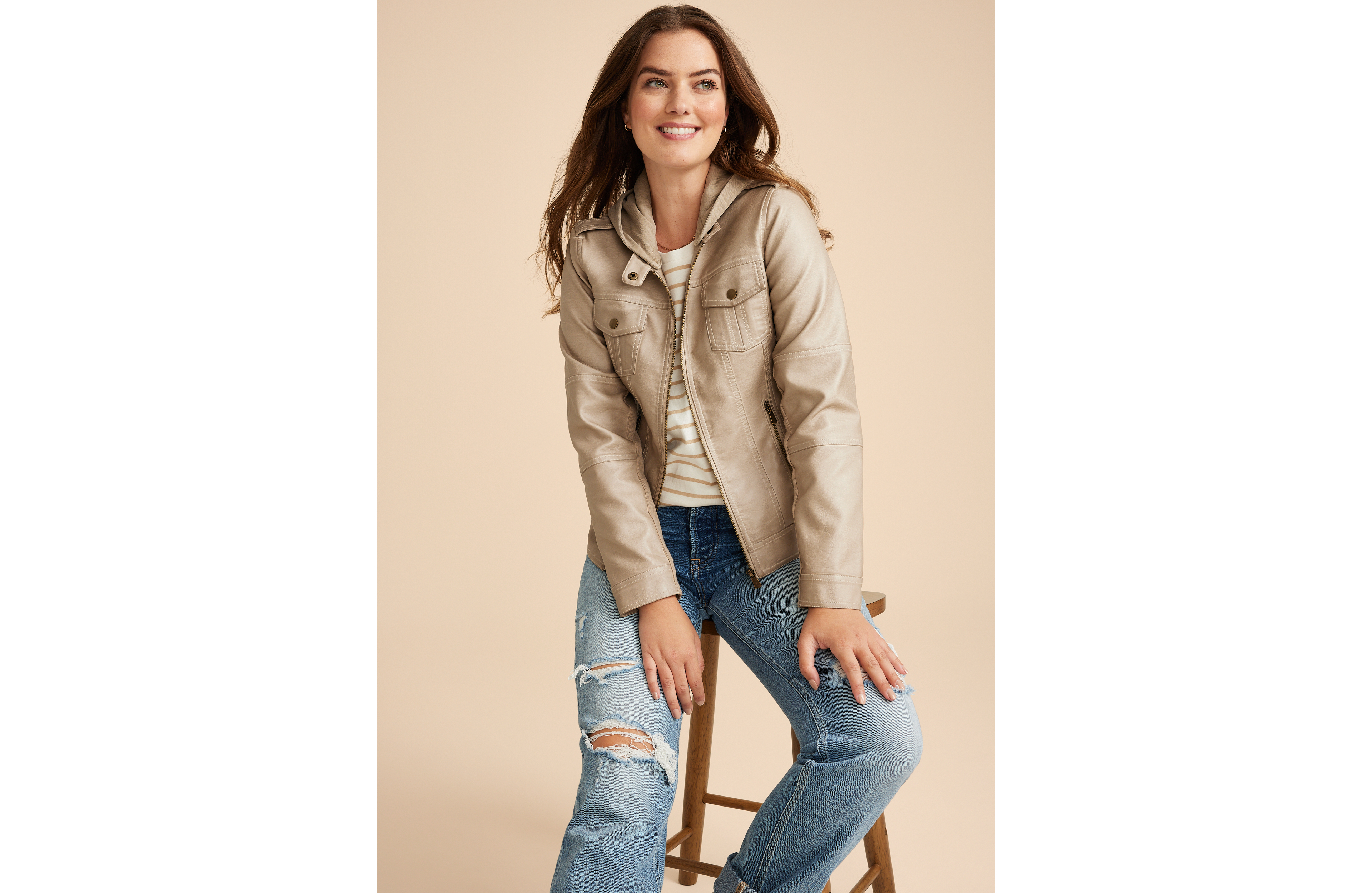 Hooded Faux Leather Jacket