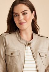 Hooded Faux Leather Jacket, C9749, small