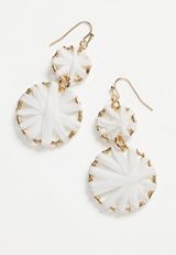 White Raffia Wrapped Double Drop Earrings, WHITE, small