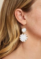 White Raffia Wrapped Double Drop Earrings, WHITE, small