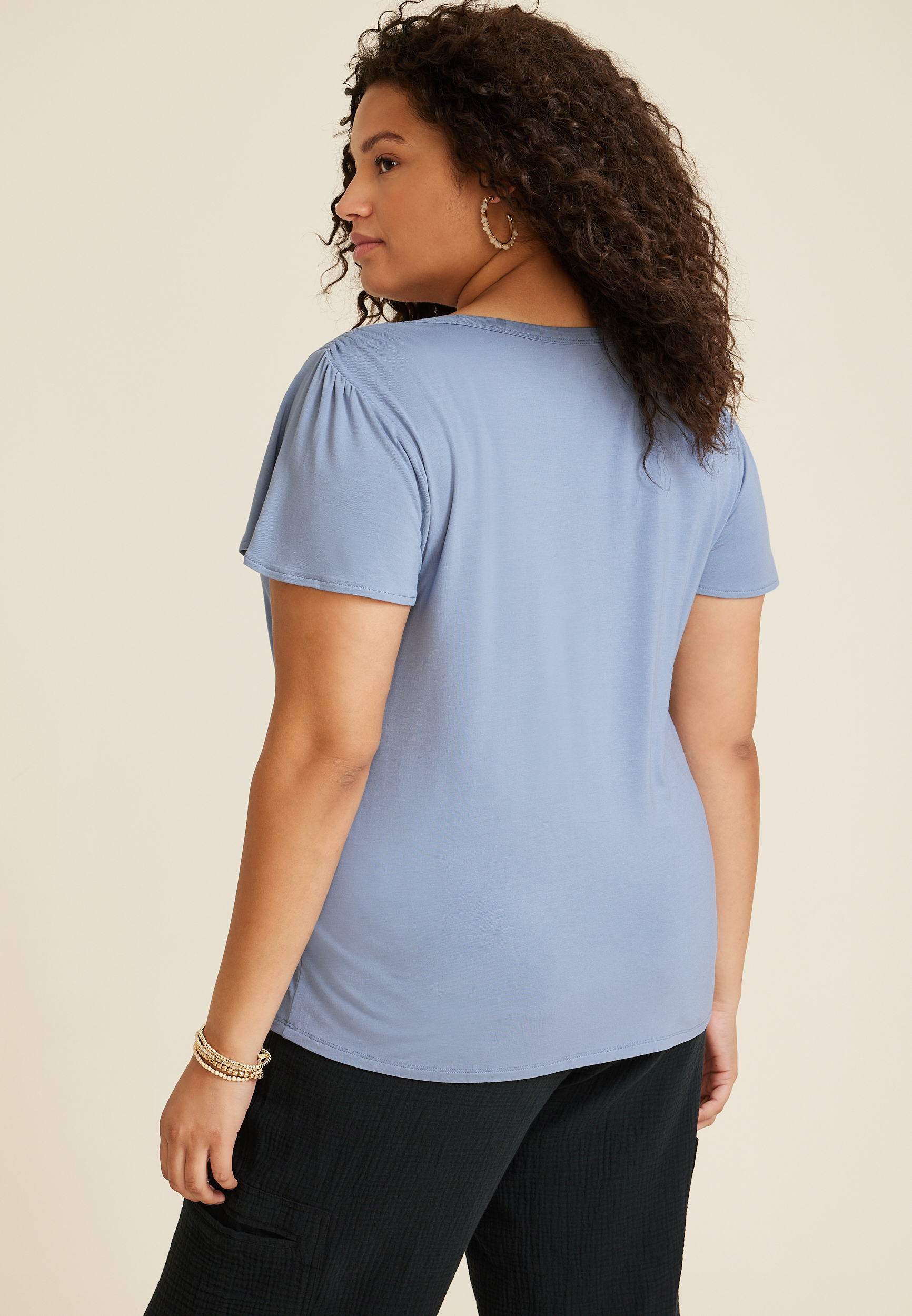 Plus Size 24/7 Waverly Flutter Sleeve Tee, Blue Fade, large