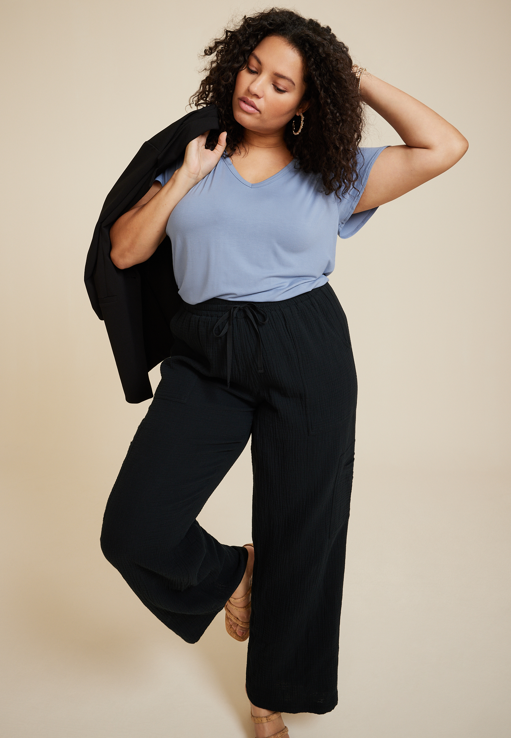 Plus Size 24/7 Waverly Flutter Sleeve Tee, Blue Fade, large