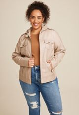 Plus Size Hooded Faux Leather Jacket, C9749, small