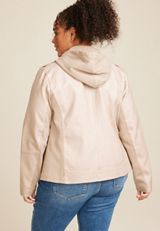 Plus Size Hooded Faux Leather Jacket, C9749, small