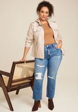 Plus Size Hooded Faux Leather Jacket, C9749, small