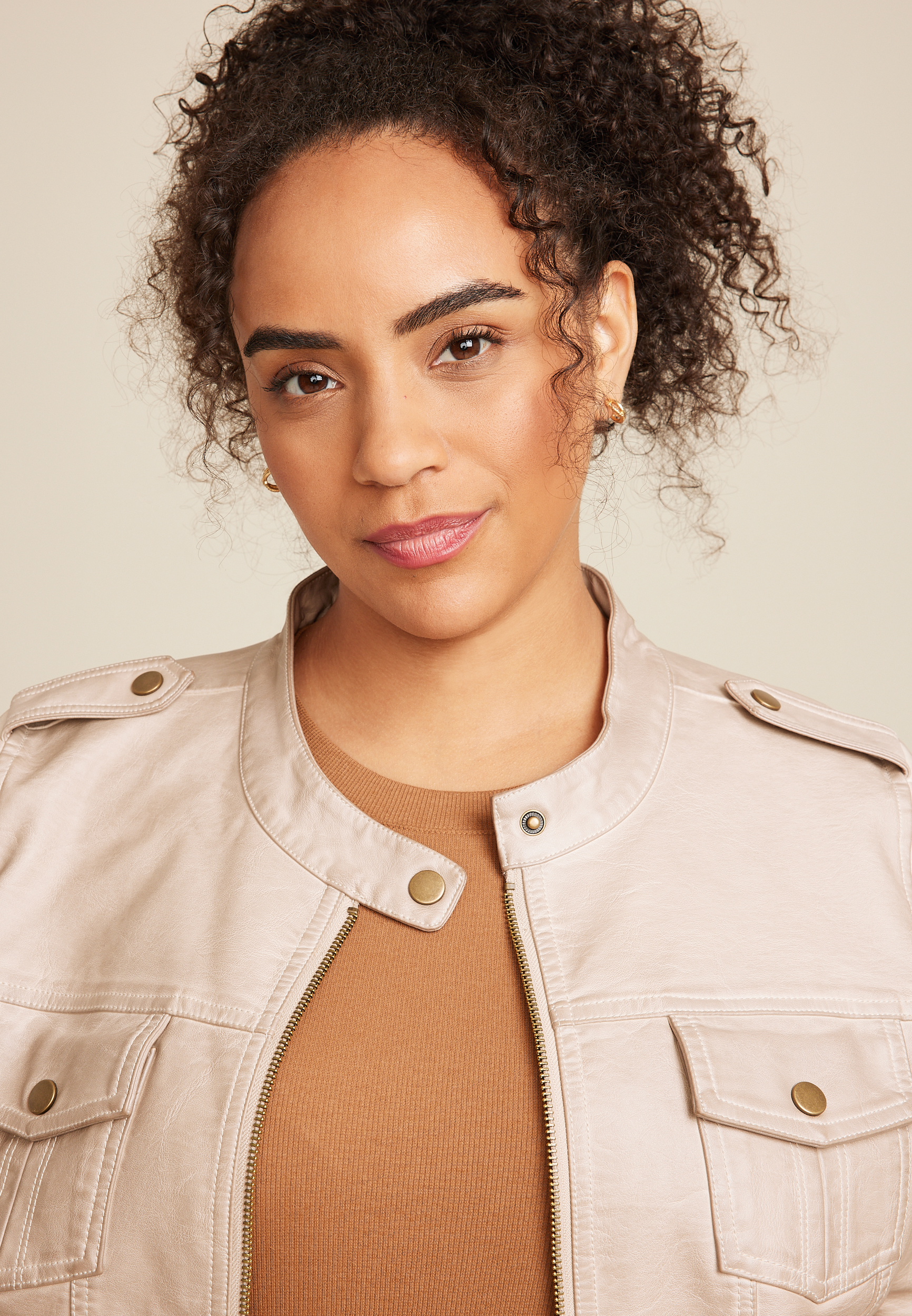 Plus Size Hooded Faux Leather Jacket, C9749, large