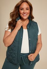 Plus Size Featherweight Quilted Vest, TEAL, small