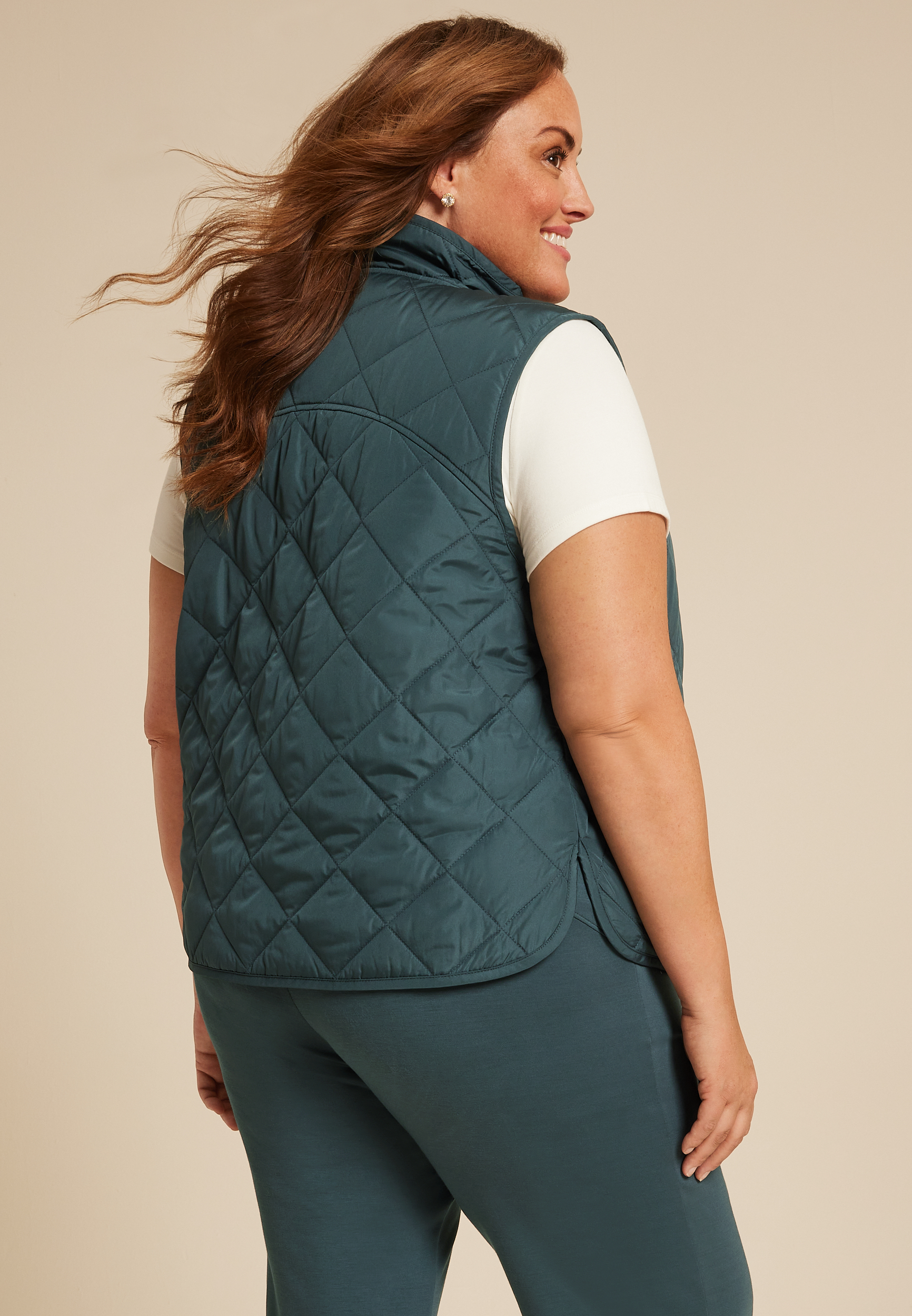 Plus Size Featherweight Quilted Vest, TEAL, large