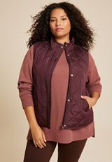 Plus Size Featherweight Quilted Vest, BROWN RUM, small