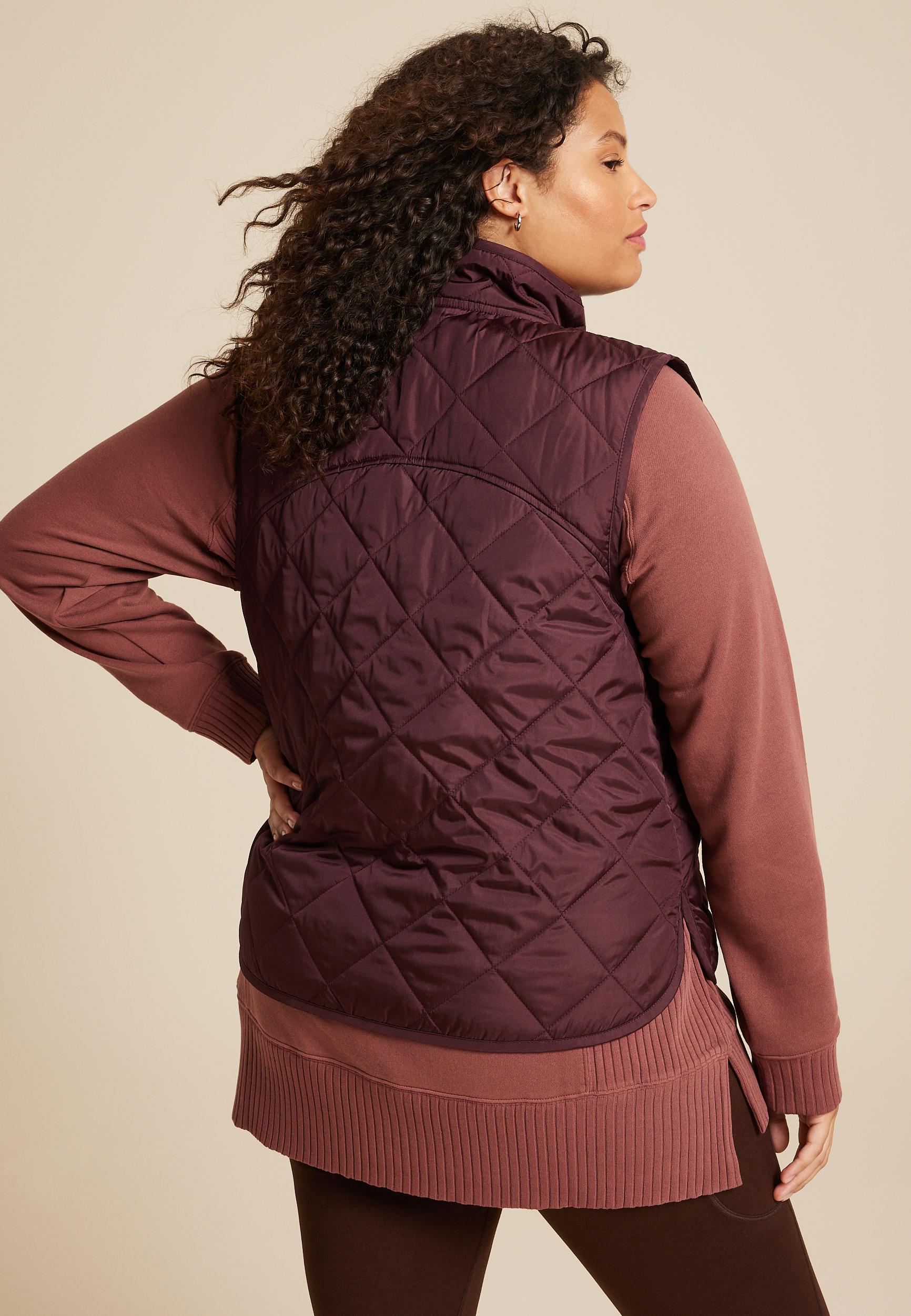 Plus Size Featherweight Quilted Vest, BROWN RUM, large