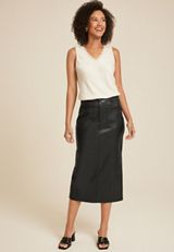 Faux Leather High Rise Midi Skirt, C106, small
