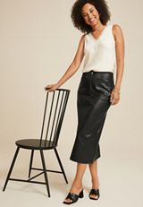 Faux Leather High Rise Midi Skirt, C106, small