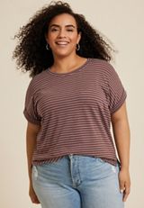 Plus Size 24/7 Clara Textured Short Sleeve Tee, C4839, small