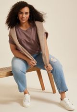 Plus Size 24/7 Clara Textured Short Sleeve Tee, C4839, small
