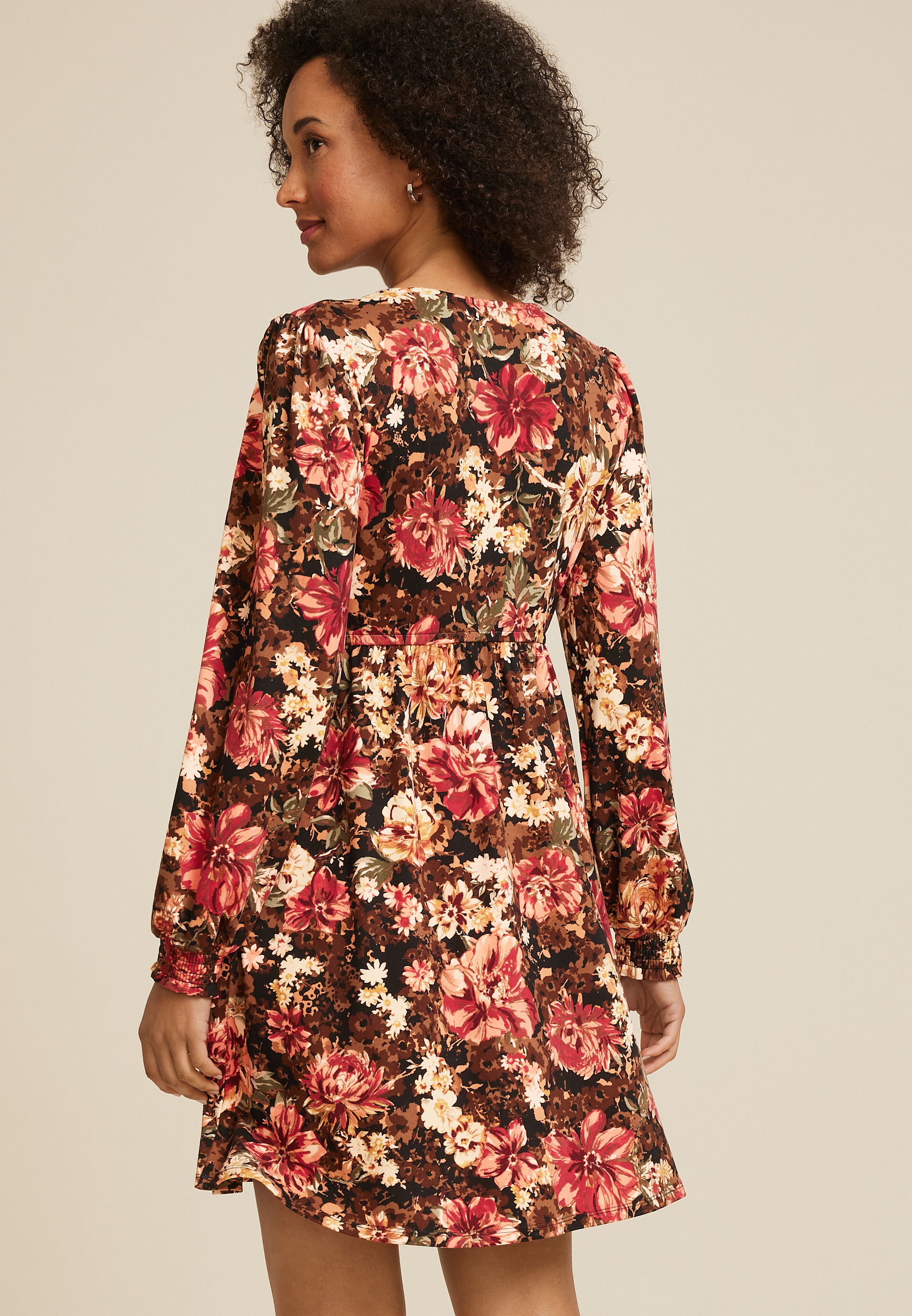 24/7 Floral Long Sleeve Mini Dress, C9736, large