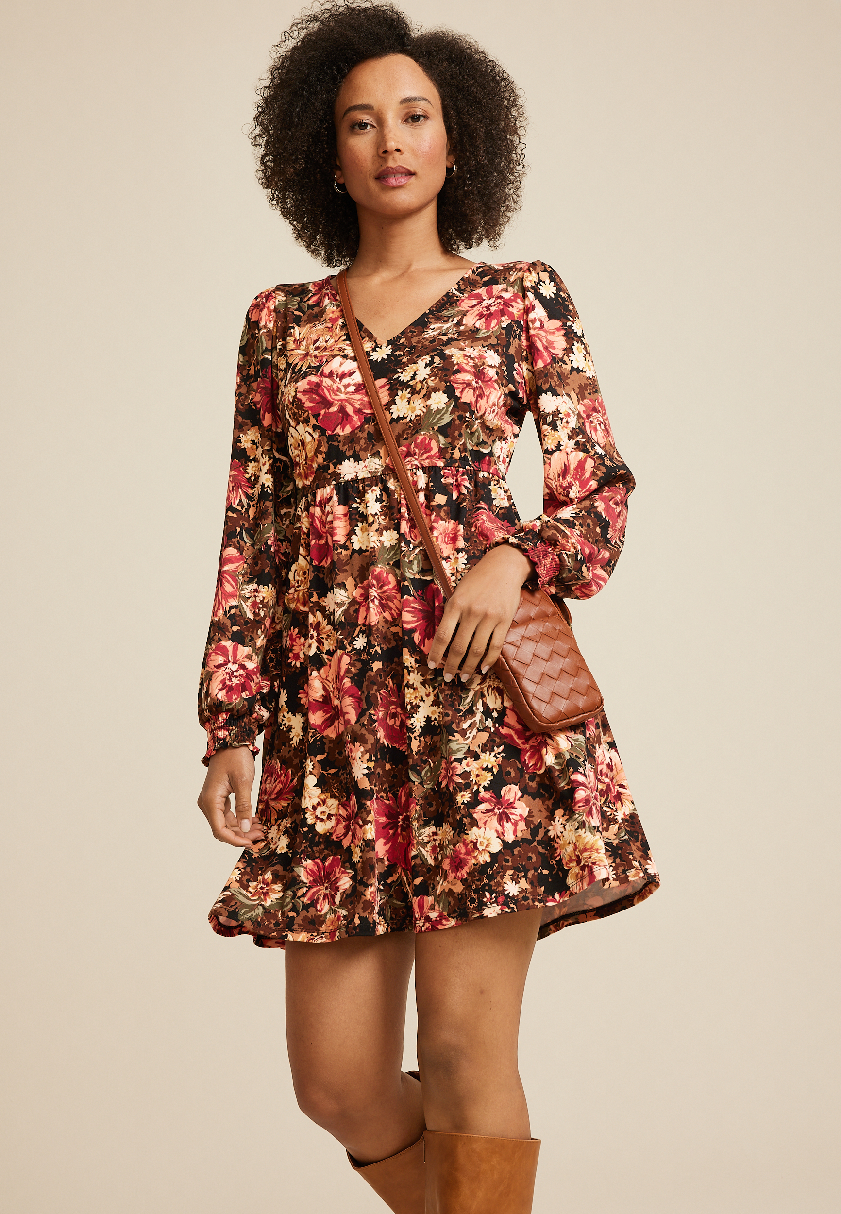 24/7 Floral Long Sleeve Mini Dress, C9736, large