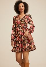 24/7 Floral Long Sleeve Mini Dress, C9736, small