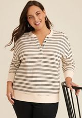 Plus Size Striped Henley Pullover, C3986, small