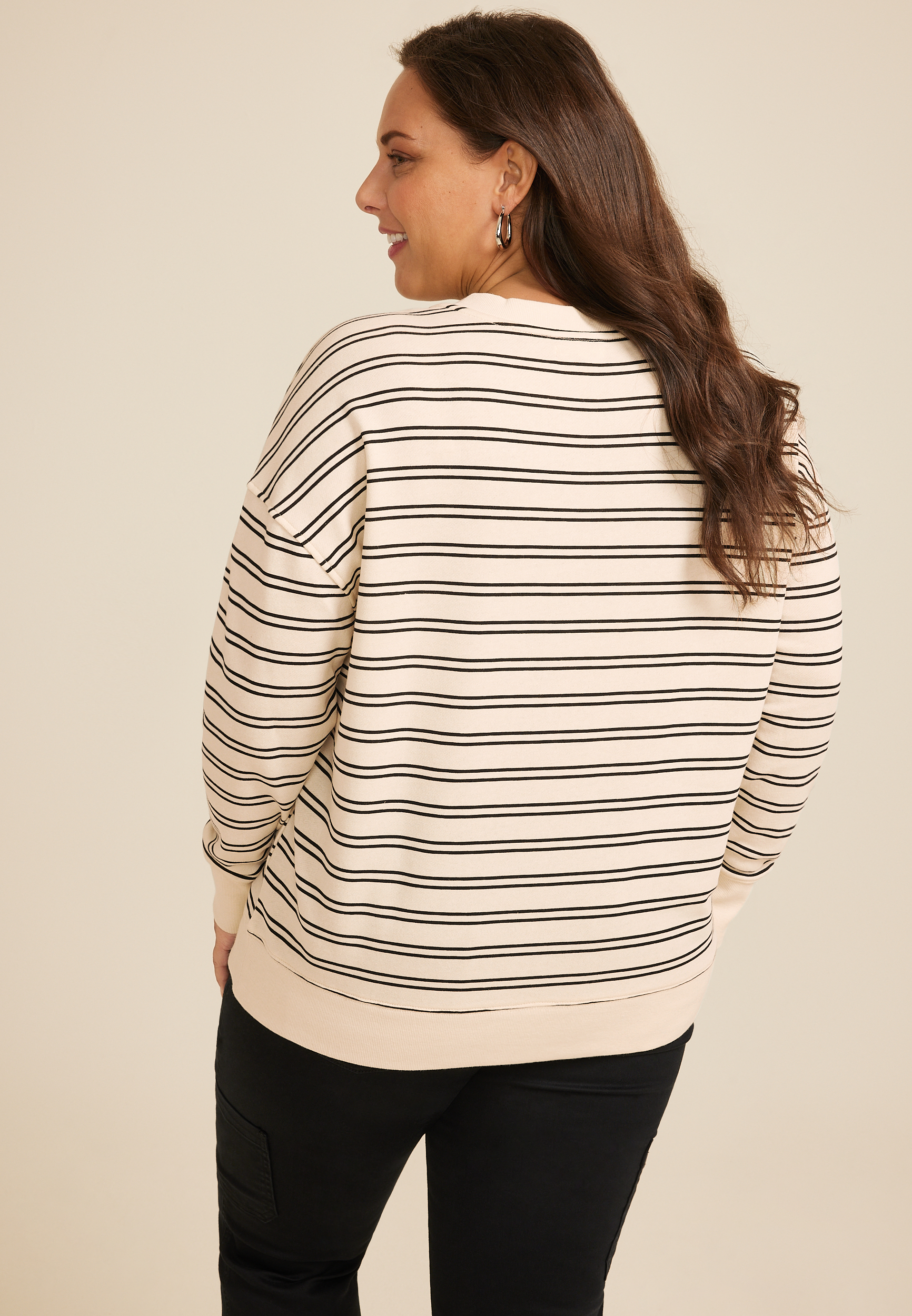 Plus Size Striped Henley Pullover, C3986, large