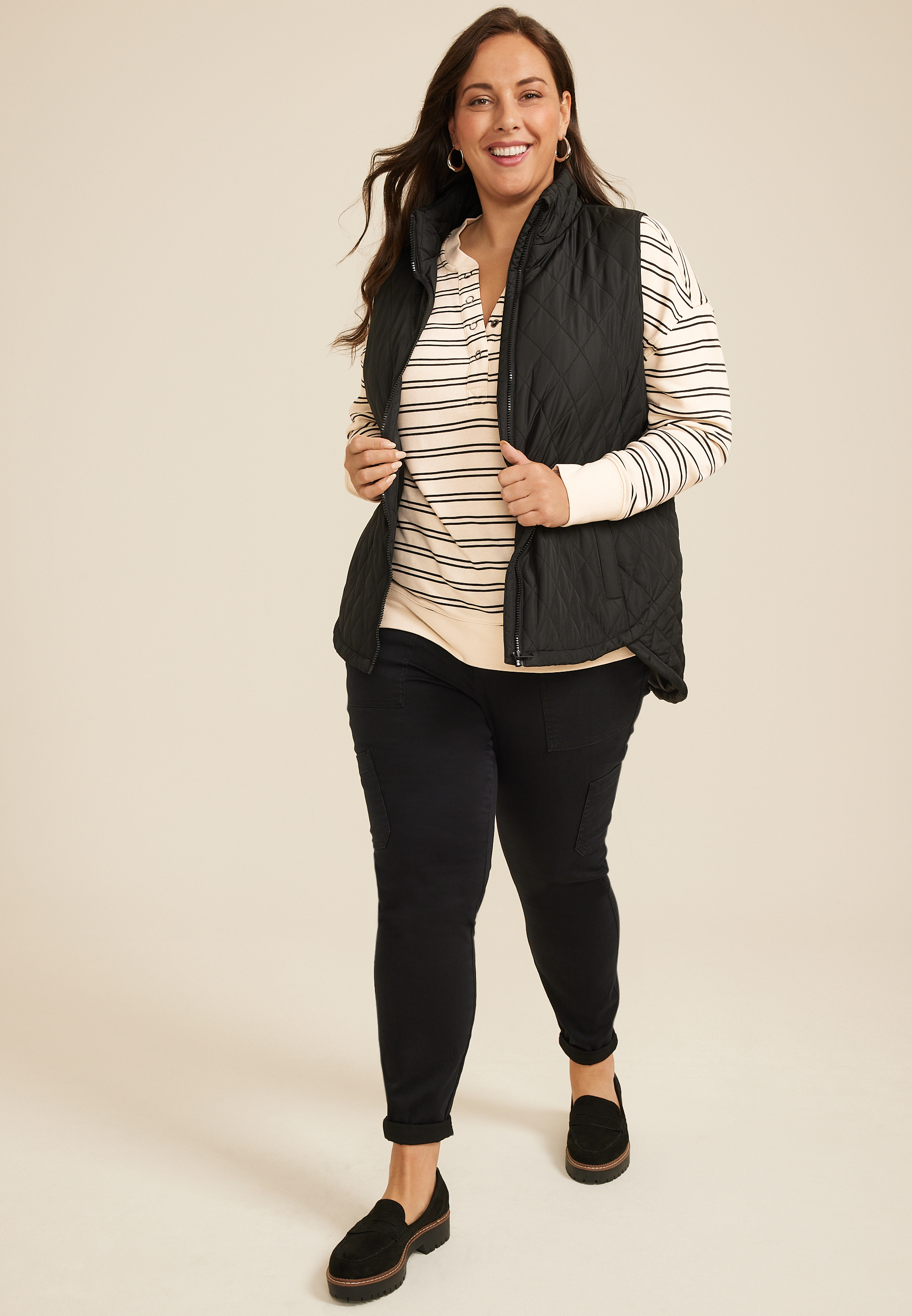 Plus Size Striped Henley Pullover, C3986, large