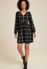 24/7 Windowpane Long Sleeve Mini Dress, C1756, small