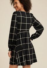 24/7 Windowpane Long Sleeve Mini Dress, C1756, small