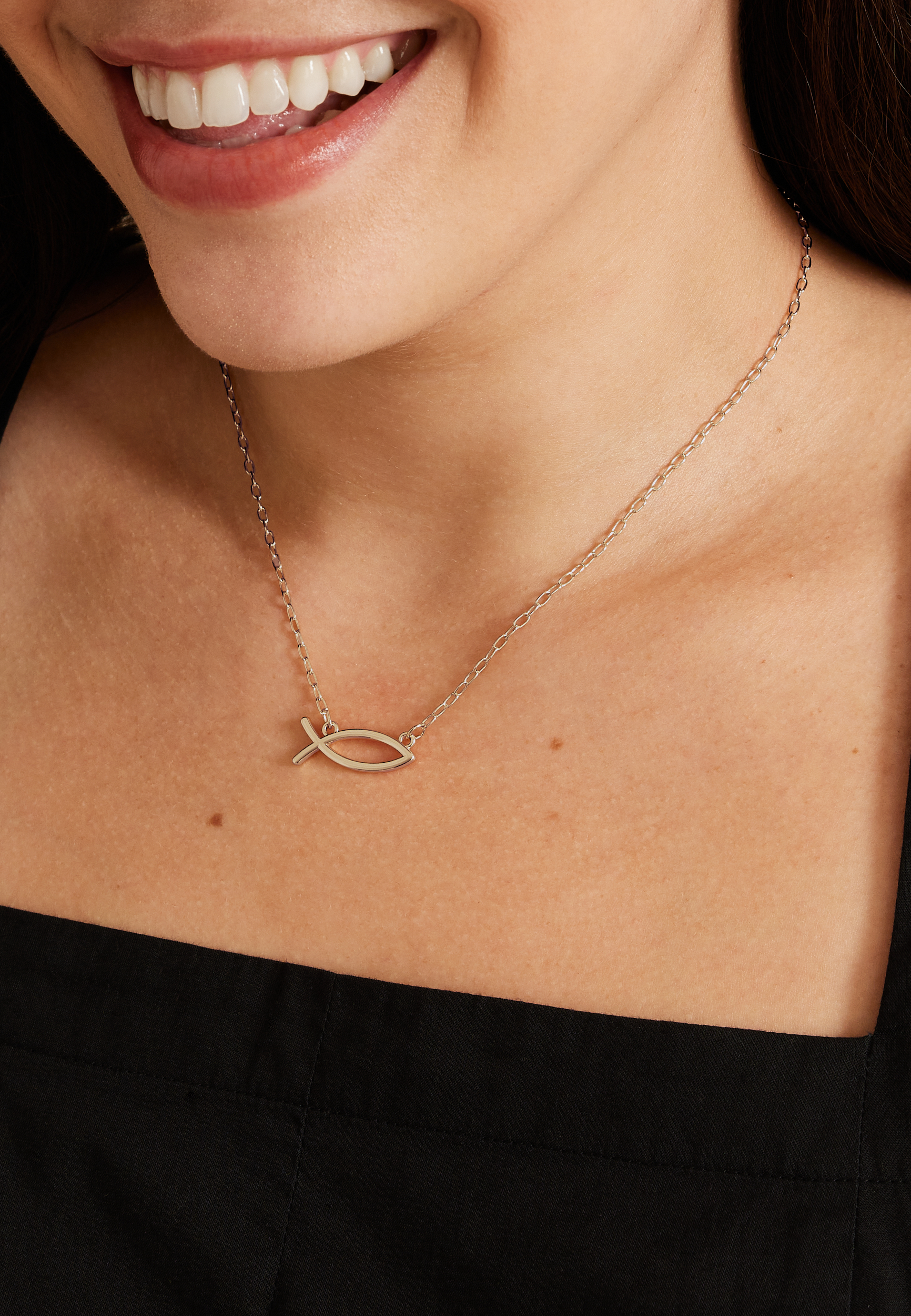 Gold Faith Fish Necklce, GOLD, large