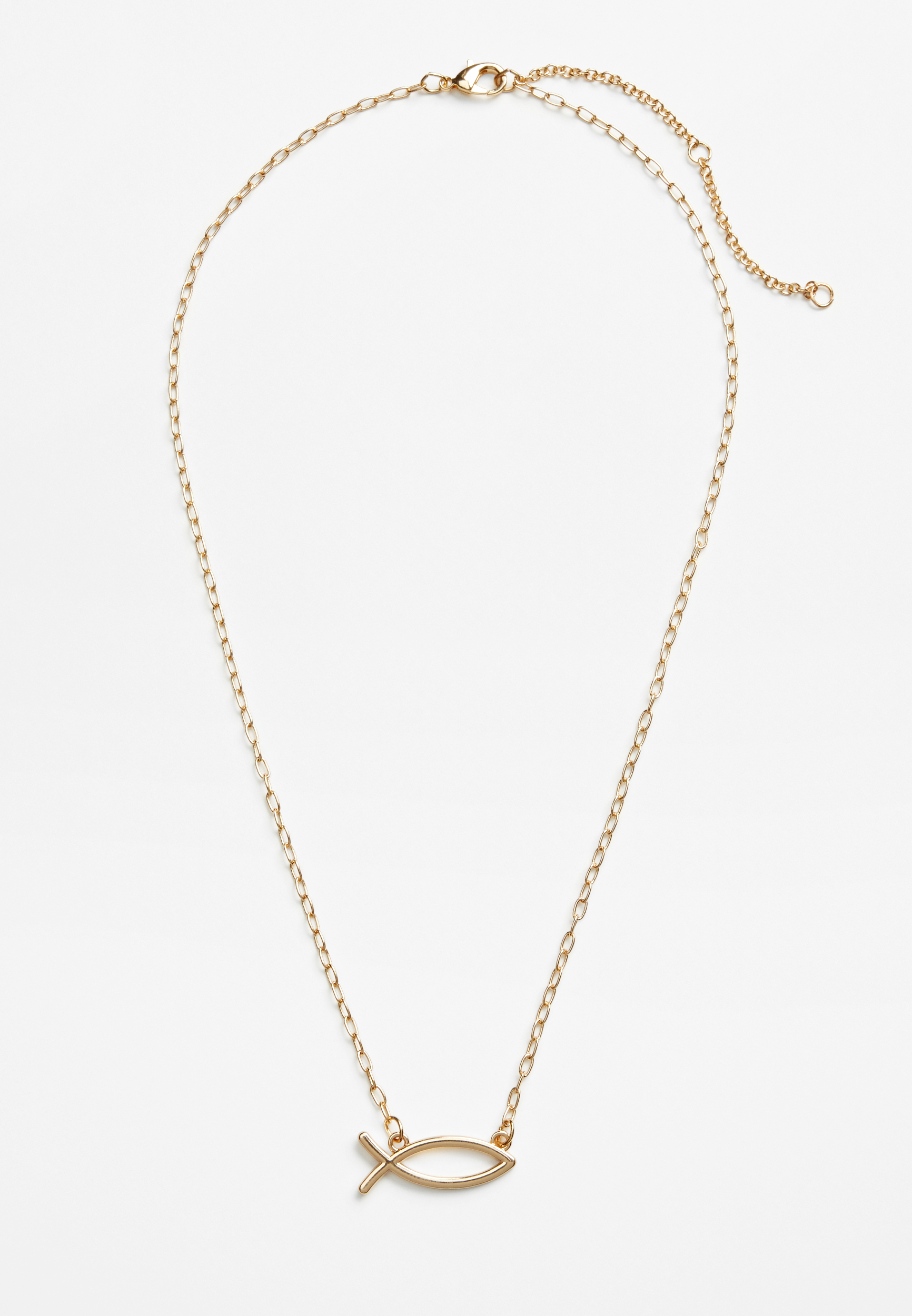 Gold Faith Fish Necklce, GOLD, large