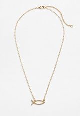 Gold Faith Fish Necklce, GOLD, small