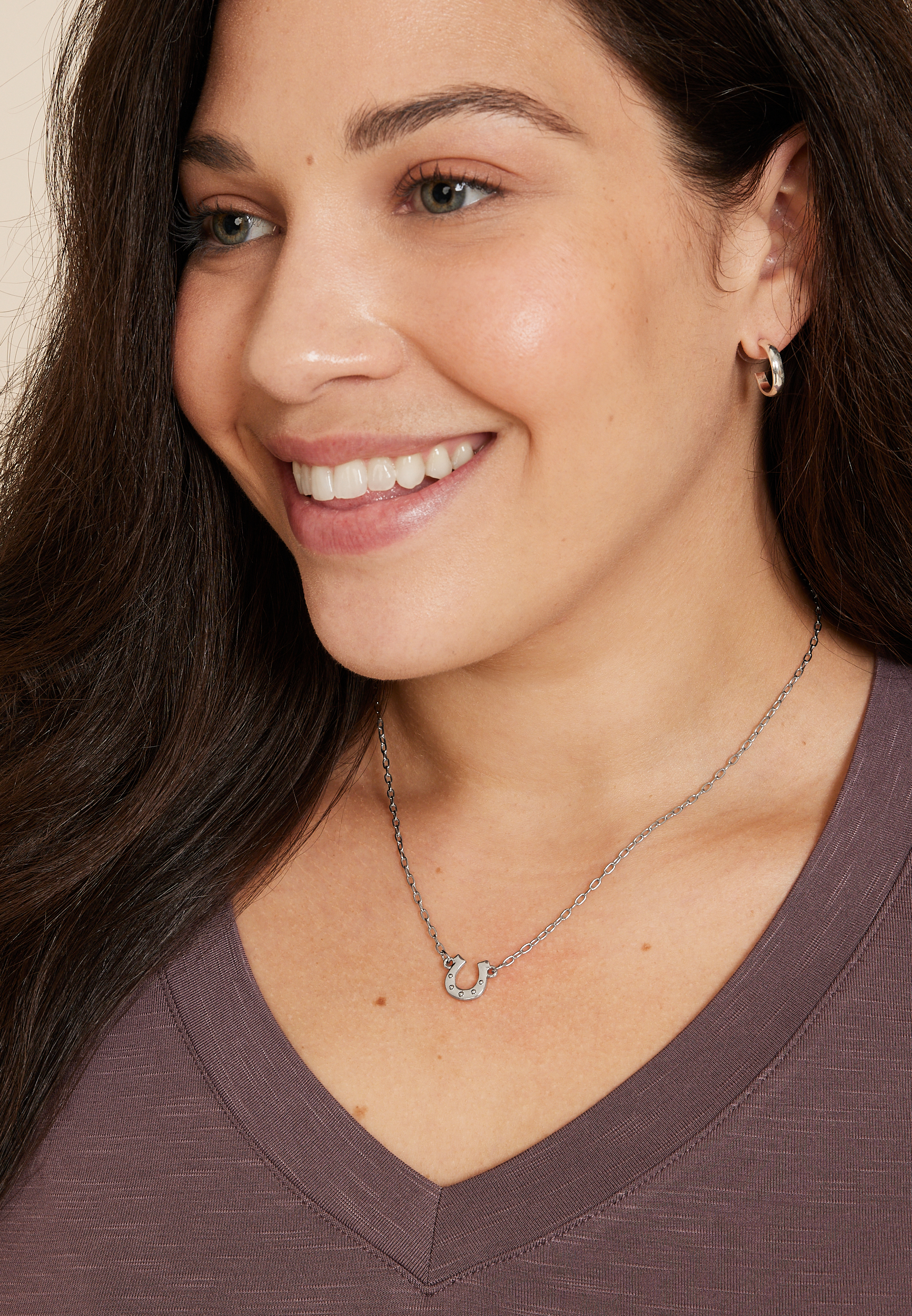 Silver Horseshoe Pendant Necklace, C431, large