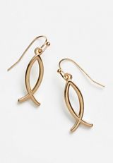 Gold Faith Fish Drop Earrings, GOLD, small