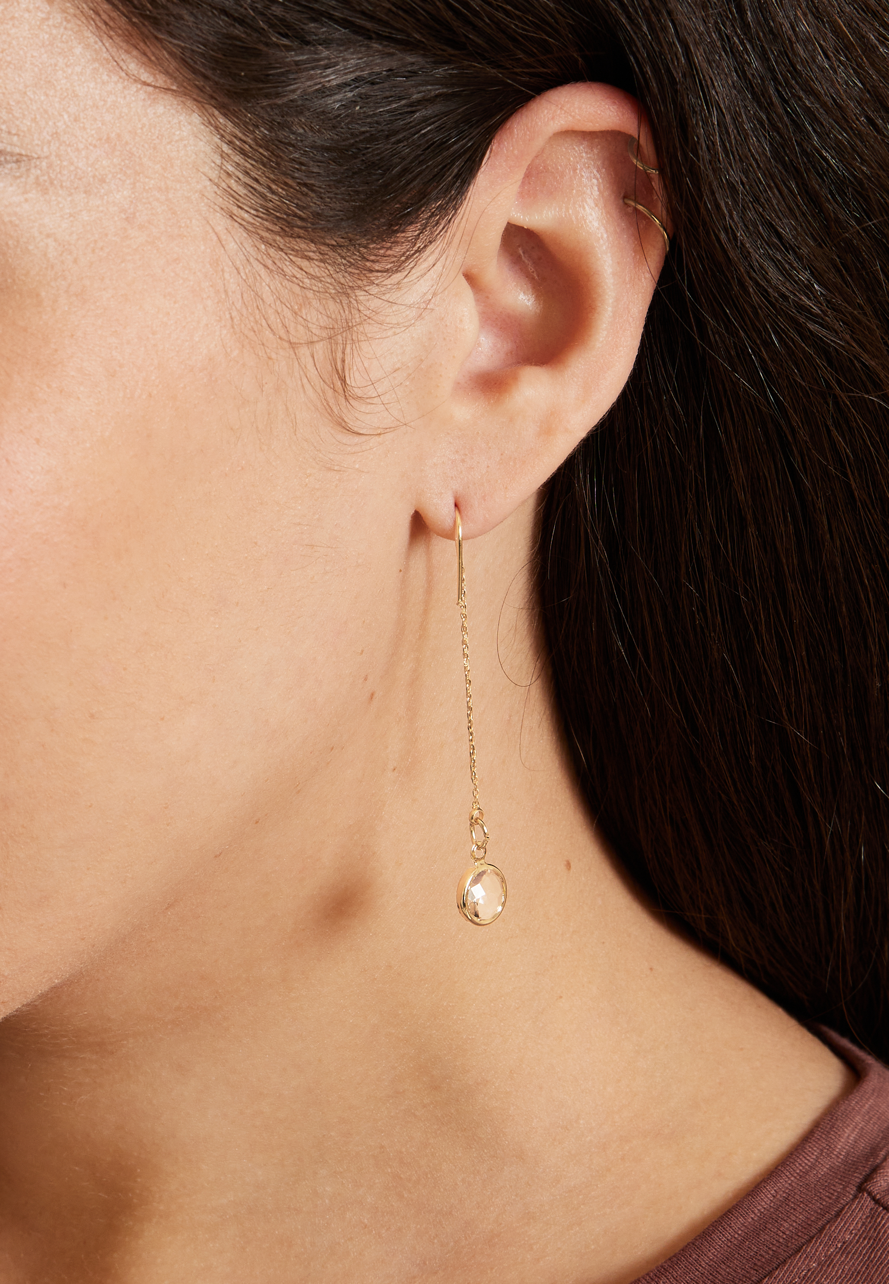 Gold Crystal Threader Earrings, GOLD, large