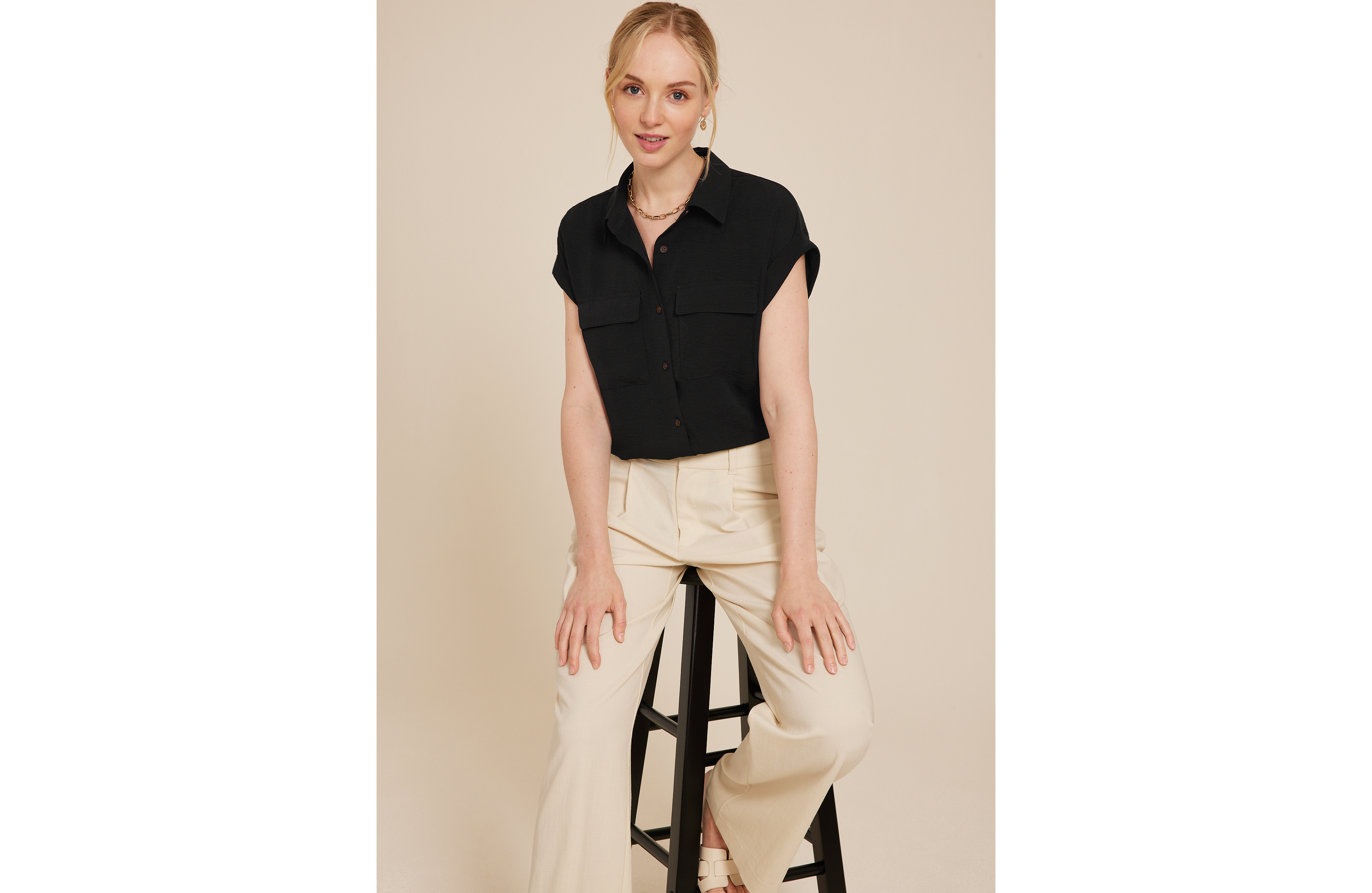 Dolman Short Sleeve Button Down Blouse