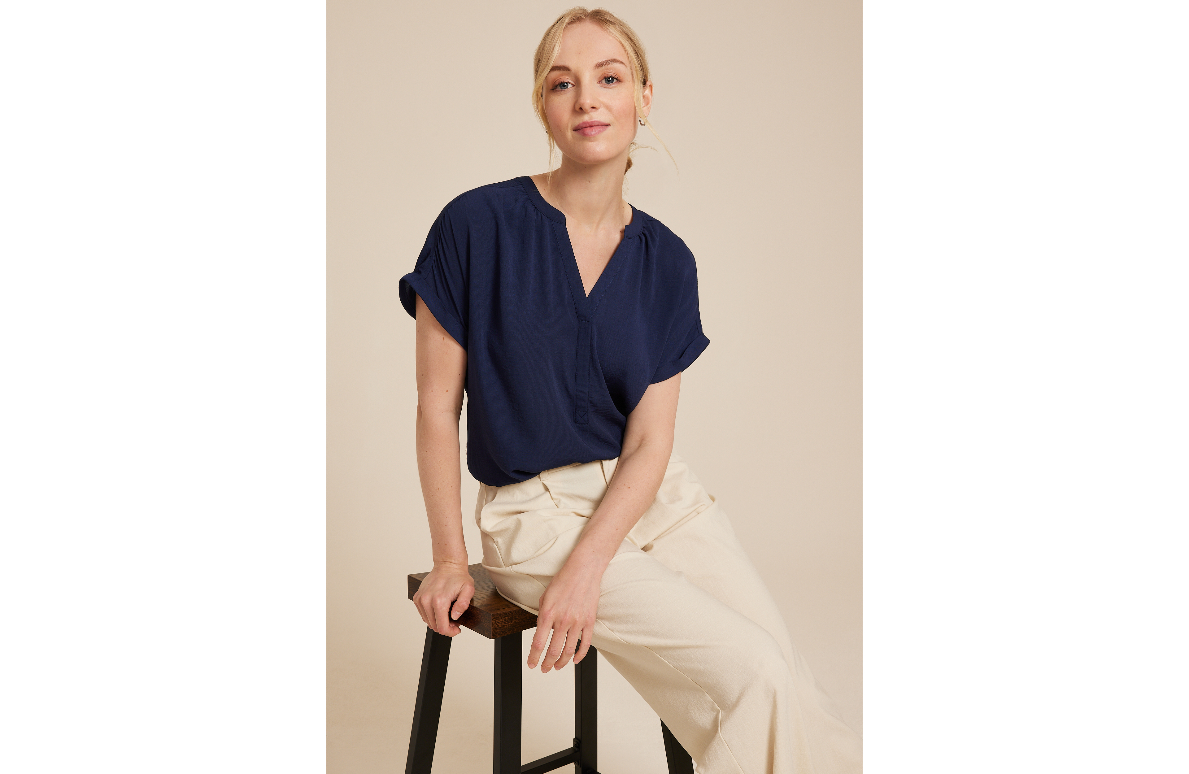 Dolman Notch Neck  Short Sleeve Blouse
