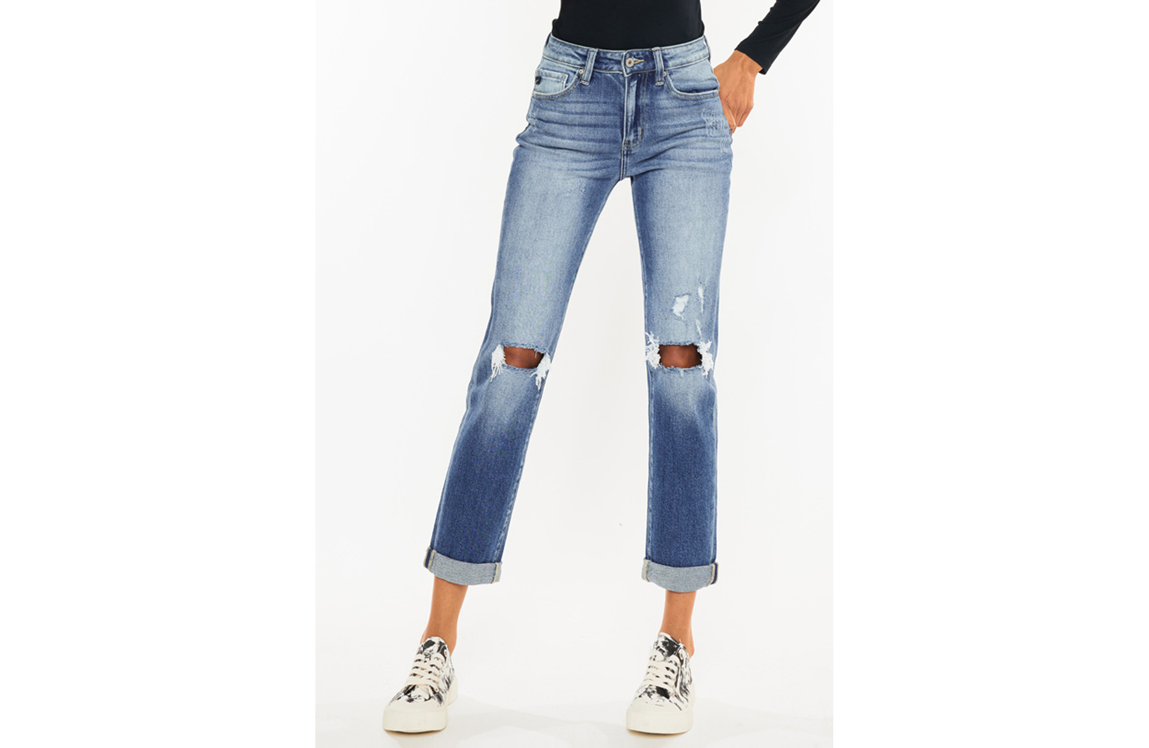 KanCan™ High Rise Open Ripped Slim Straight Jean